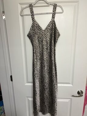 Satin Leopard-Print Maxi Slip Dress - Black & Cream